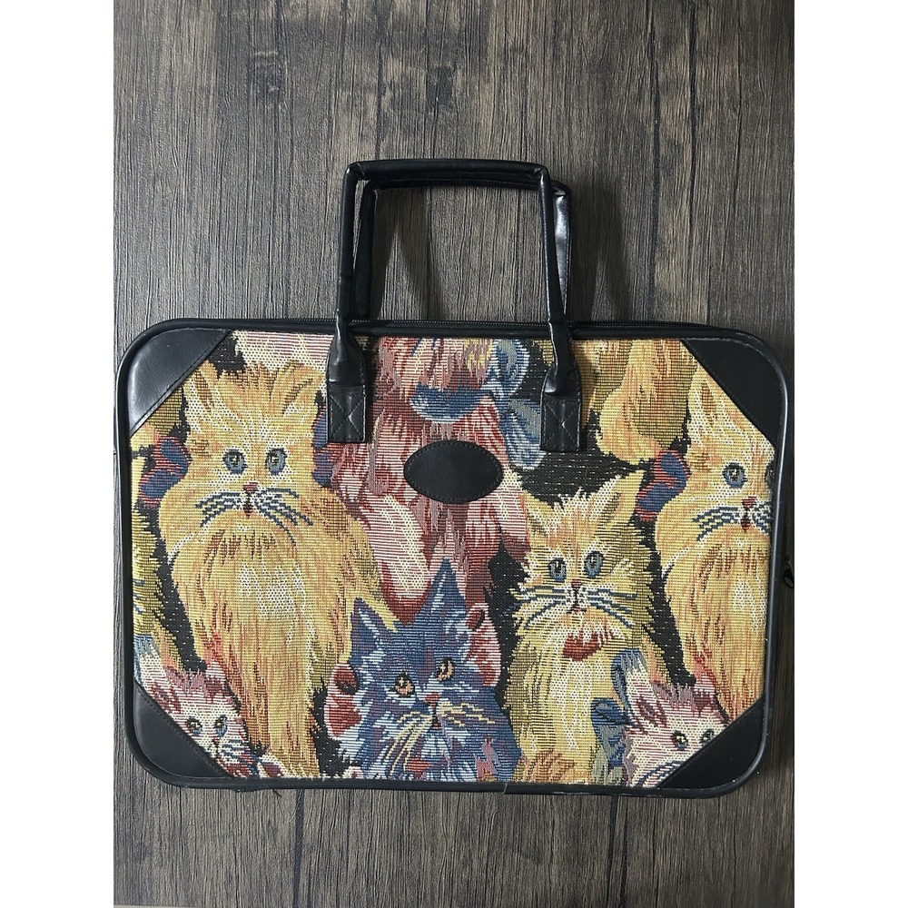 Tapestry Look Cat Print Briefcase/Laptop Bag 90's Double Sided Cats & Kittens